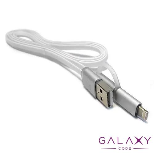USB data kabal REMAX aurora high speed 2in1 za Iphone lightning/micro USB beli 1m 