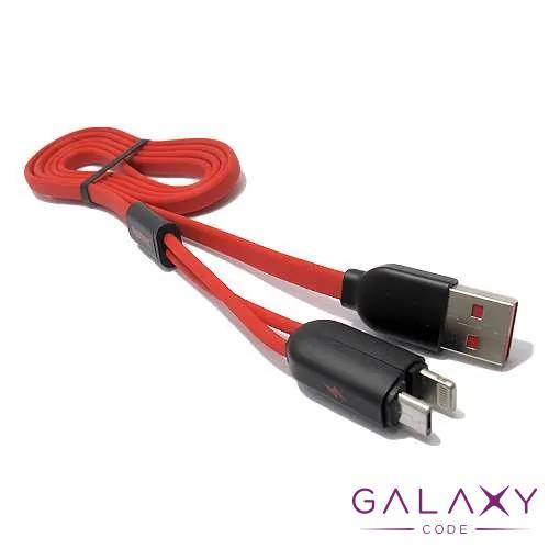 USB data kabal REMAX Twins RC-025t 2in1 za Iphone lightning/micro USB crveni 1m 